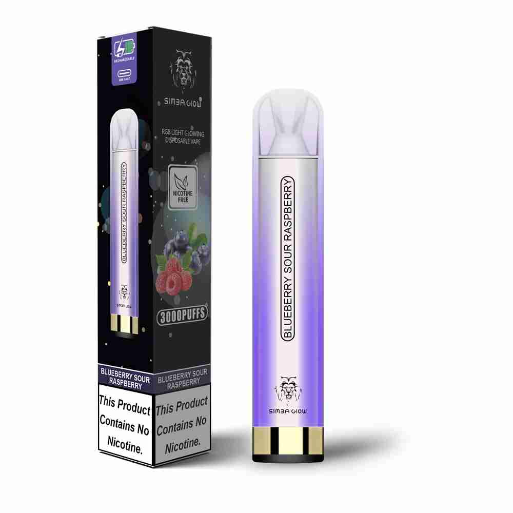 Simba Glow Bar 3000 Puffs Disposable Vape Pen E Cigarette, Rechargeable -No Nicotine – 10 Pack