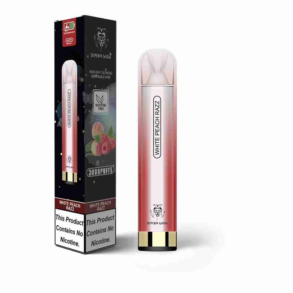 Simba Glow Bar 3000 Puffs Disposable Vape Pen E Cigarette, Rechargeable -No Nicotine – 10 Pack